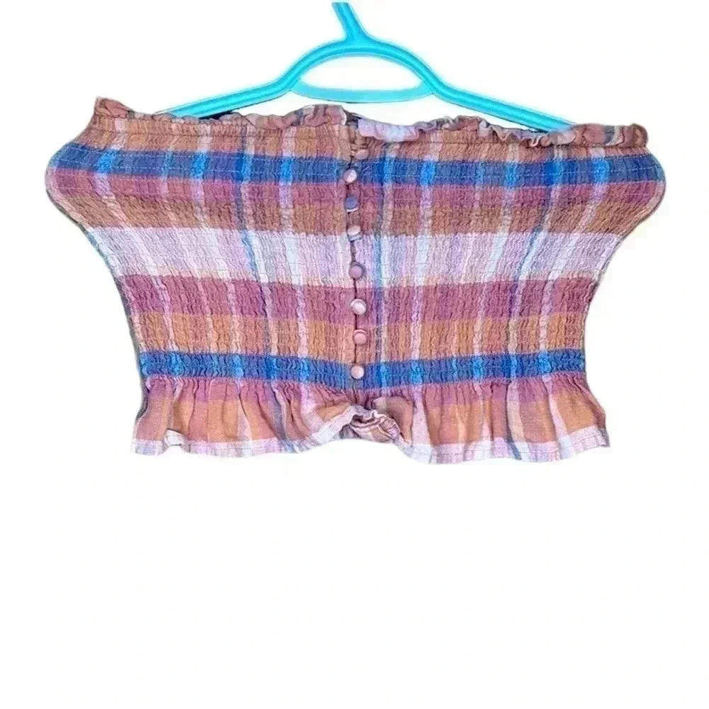 American Eagle size S tube bandeau summer top size S spring stripped button - Picture 1 of 3